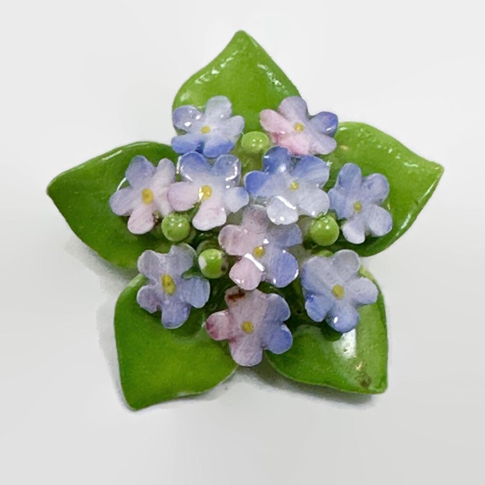 Flower Brooch, Staffordshire, Cara China, Forget-Me-Knots, England, Handnpainted